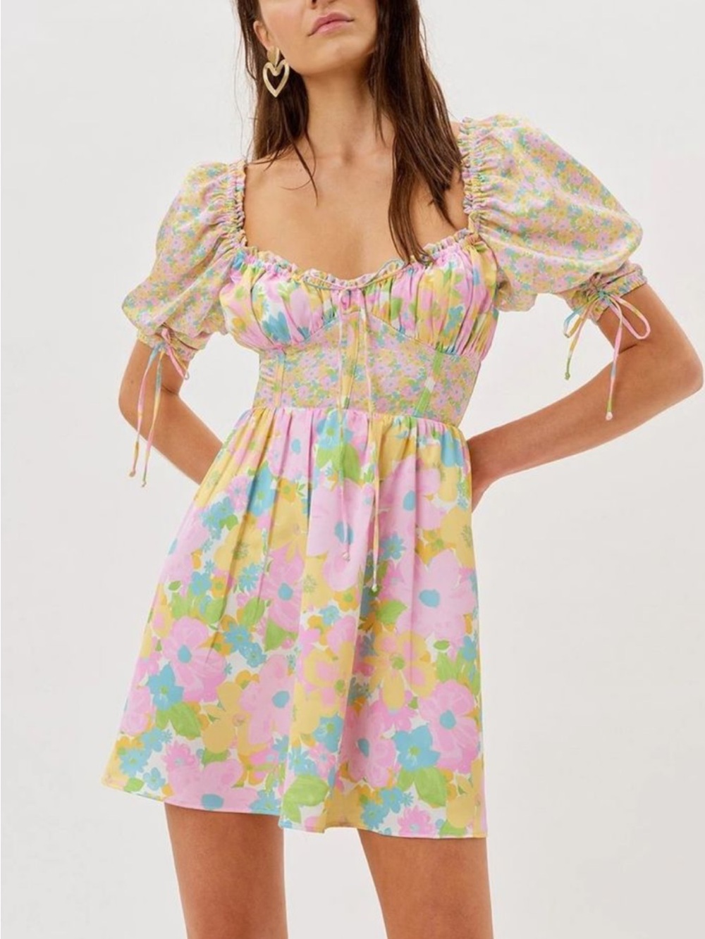 For Love Bell Floral Puff Sleeve Corset Mini Dress